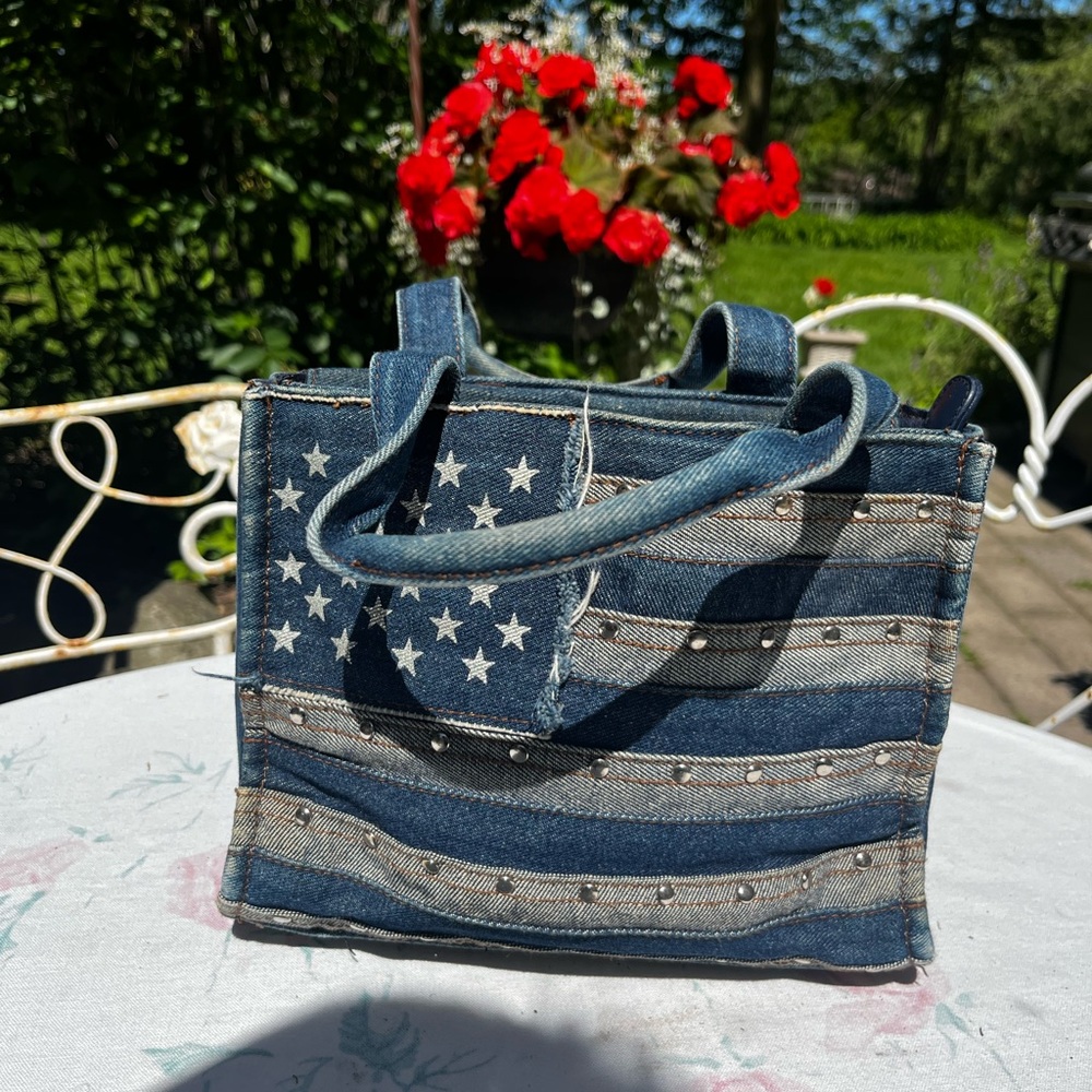Vintage Denim St. John’s Bay American Flag Tote Bag Purse lots of pockets 250 🇺🇸 - Picture 2 of 14